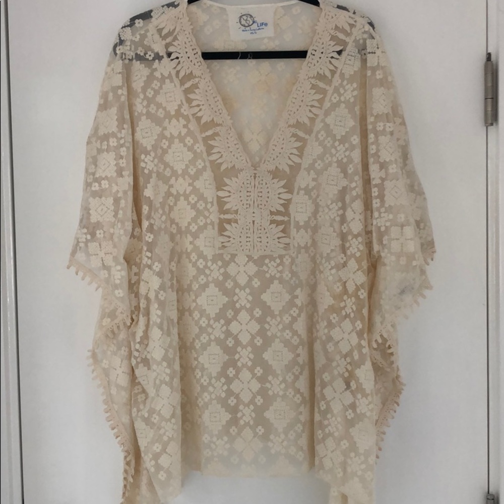 Planet Blue Life Cream Ivory Beige Lace Swim Coverup